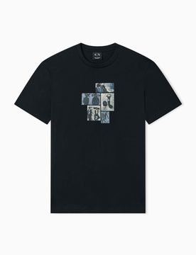 T-shirt mezza manica Exchange blu in cotone con stampa grafica