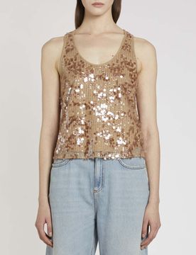 Top nude Sport in tulle con pailettes decorative all over
