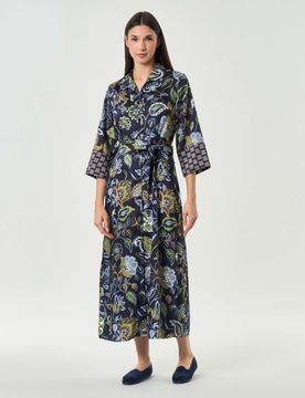 Chemisier blu con maniche a tre quarti a fantasia floreale e motivi paisley