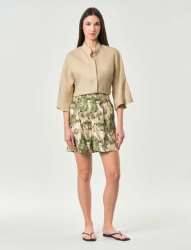 Bermuda MM in popeline di puro cotone a fantasia pennellate floreali verdi e beige