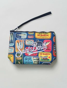 Pochette Aline in neoprene con stampa scatole di sardine