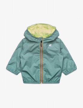 Giubbino in nylon verde salvia reversibile in lime con cappuccio fisso