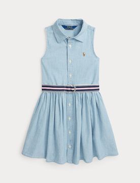 Abito fit and flare Polo smanicato in denim lavaggio chiaro con cintura