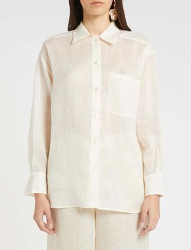 Camicia avorio in puro ramie con taschino al petto