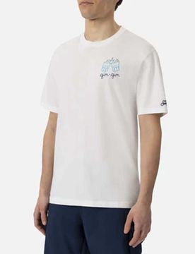 T-shirt bianca mezza manica con ricamo Gin-Gin sul petto