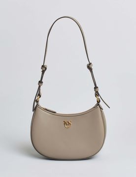 Borsa piccola a spalla Love Bag Half Moon Simply color taupe con logo dorato e tracolla