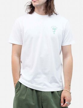 T-shirt bianca in cotone con stampa grafica Botanical sul retro