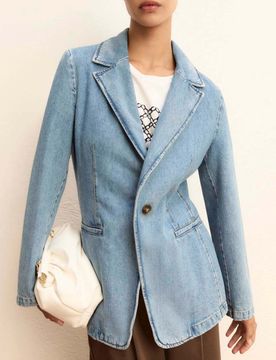Blazer monopetto in denim di cotonelavaggio super stonewash con linea sfiancata