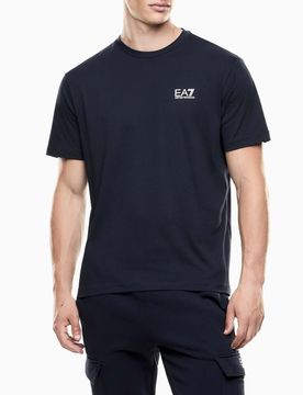 T-shirt mezza manica blu in cotone con stampa logo sul retro