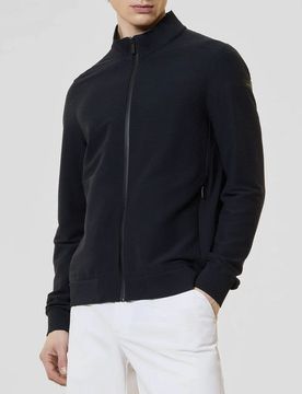 Maglia blu Ottawa in tessuto elasticizzato lavorato a fitte millerighe orizzontali