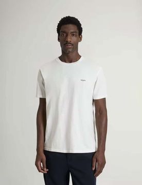 T-shirt bianca in jersey di cotone slub con logo stampato al petto