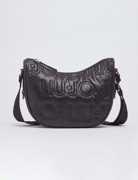 Borsa hobo Liu Jo Sport nera in nylon opaco con logo ricamato all over