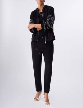 Felpa con cappuccio Liu Jo Sport nera in misto cotone con strass effetto zebrato