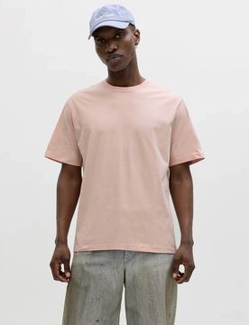 T-shirt mezza manica rosa in cotone con stampa floreale sul retro