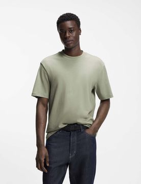 T-shirt mezza manica Hugo verde salvia in cotone con logo ricamato