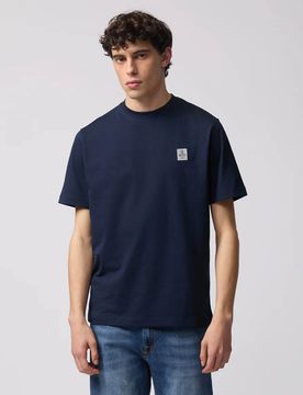 T-shirt mezza manica blu navy in cotone con patch logo
