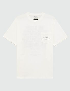 T-shirt mezza manica panna in cotone con taschino e stampa scritte