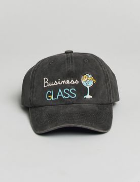 Berretto in denim nero con frontino e ricamo Business Glass