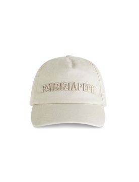 Cappellino beige in cotone con logo ricamato sul frontino tono su tono