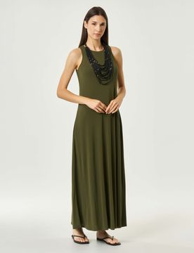 Abito lungo smanicato MM verde in maglia di viscosa stretch