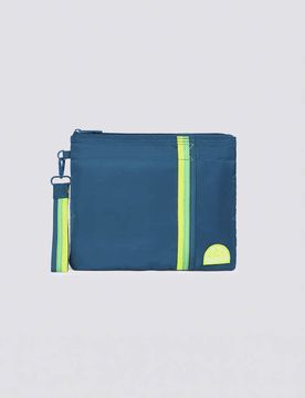 Pochette mare ottanio in nylon taffetà con fascia arcobaleno