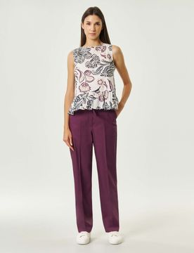 Pantalone dritto color prugna in puro cotone con fusciacca in vita