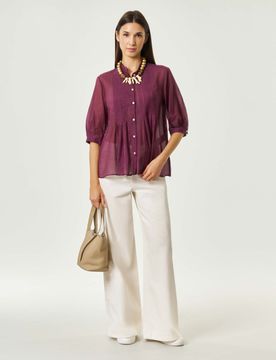 Pantaloni cinque tasche ampi bianchi in gabardina di cotone stretch