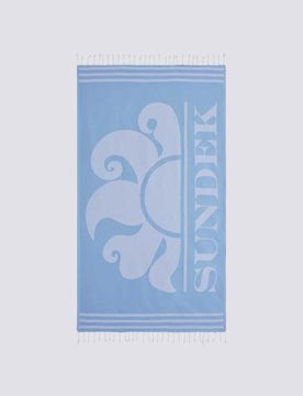 Telo mare fouta azzurro in spugna leggera con logo jacquard