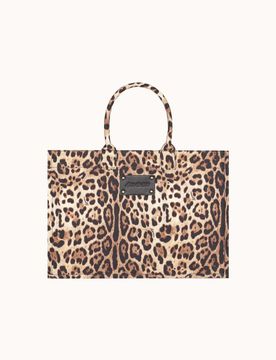 Borsa mare Saint Tropez Big in canvas a stampa animalier con doppi manici e placca logo