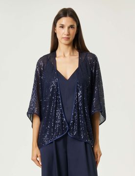 Coprispalle blu con paillettes e maniche a kimono