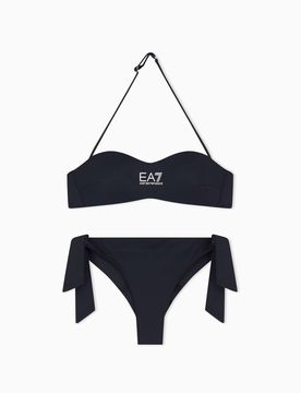 Bikini nero con reggiseno a fascia e slip con laccetti regolabili