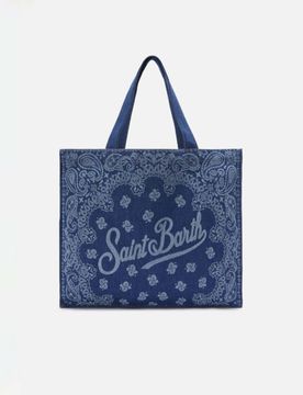 Borsa Essential in denim di cotone con fantasia paisley a contrasto