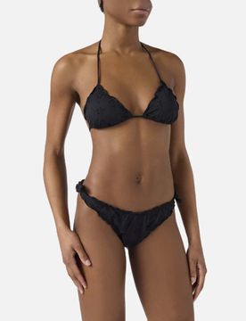 Bikini Sarius nero in sangallo con top a triangolo slip con laccetti regolabili