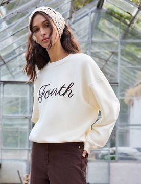 Oversize-Sweatshirt in Cremeweiß mit Logo-Stickerei Weiß L