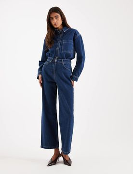 Jeans in dunkler Waschung mit geradem Schnitt, Kombiteil-Blau Blau 42