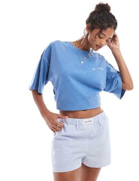 Short style caleçon avec détail logo et rayures - Bleu XS
