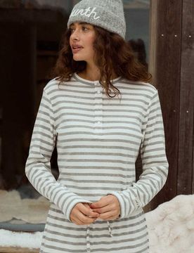Top d'ensemble en coton mélangé côtelé à rayures et col boutonné - Gris et blanc 40