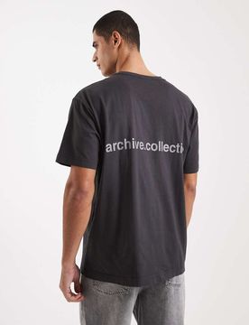 Kastiges T-Shirt verwaschenem Schwarz mit Grafik Schwarz M
