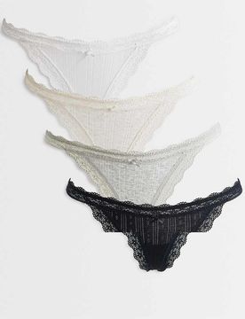 Lot de 4 strings en dentelle de coton - Multicolore S