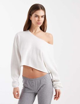 Schulterfreier Lounge-Strickpullover in Kokosmilchweiß Weiß XL