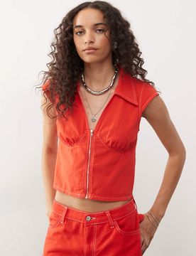 Chemise ajustée d'ensemble aspect lin - Rouge 32