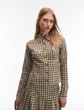 Chemise manches longues ajustée à carreaux - Neutre 42