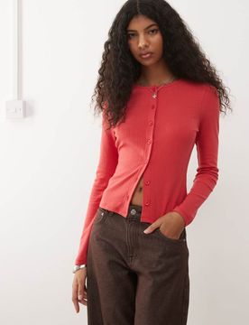 Gilet ajusté en maille pointelle - Rouge décoloré M