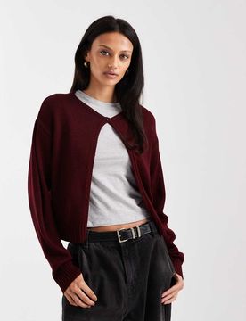 Gilet en maille avec bouton unique - Rouge cerise XS