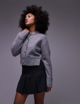 Gilet ras de cou en maille duveteuse - Gris L