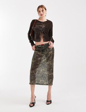 Jupe transparente longueur fantaisie avec motif camouflage à sequins-Multicolore L