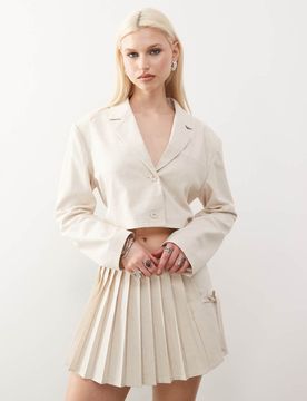 Kurzer Blazer aus Webstoff in Steinbeige mit Bindedetail am Rücken-Neutral Neutral 36