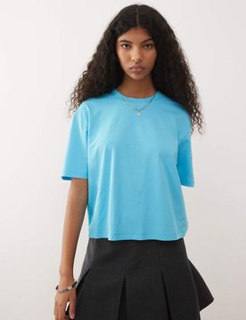 Kastiges T-Shirt in Aquablau Blau L