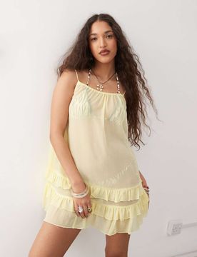 Kleid aus Netzstoff in Gelb Gelb 34