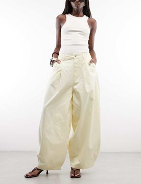 Pantalon ultra bouffant à pinces - Babeurre-Jaune W28